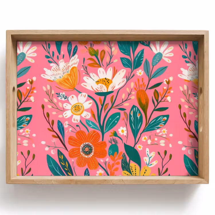 Dienblad - Roze - Bloemen - Wit - Oranje — 1