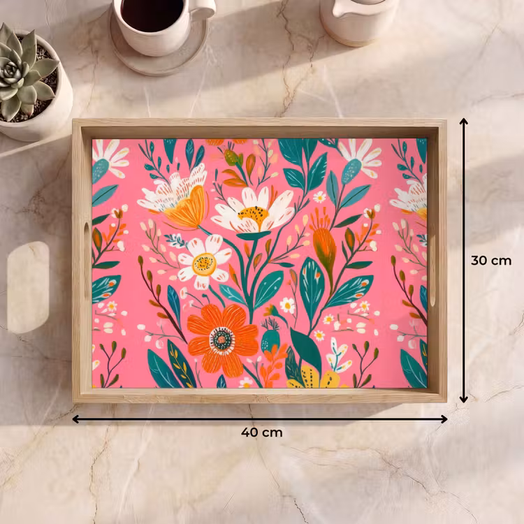 Dienblad - Roze - Bloemen - Wit - Oranje — 7