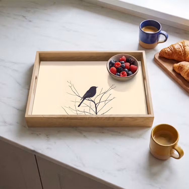 Dienblad - Vogel - Zwart - Tak - Minimalistisch — 3