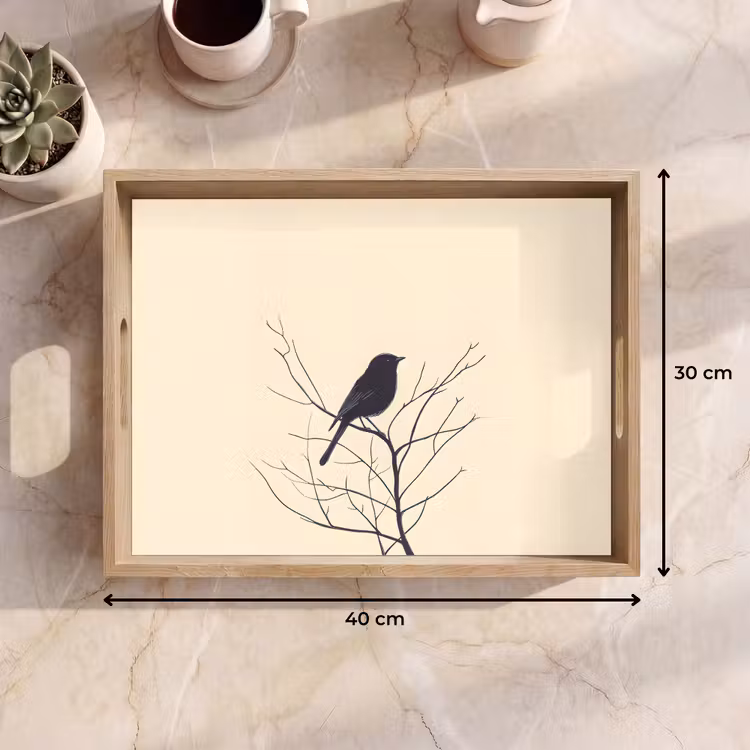 Dienblad - Vogel - Zwart - Tak - Minimalistisch — 7