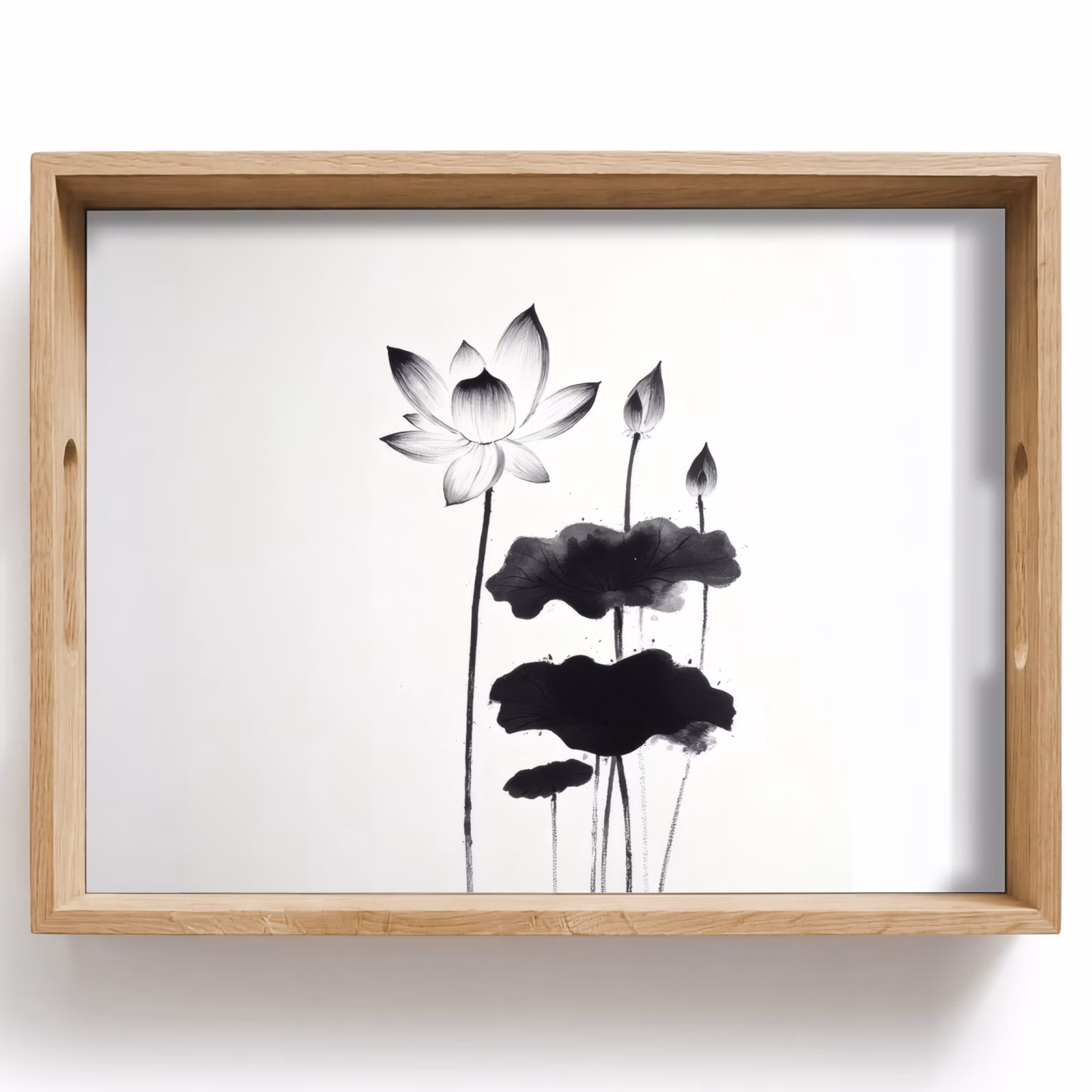 Dienblad - Bladeren - Zwart - Lotusbloem - Minimalitisch — 1