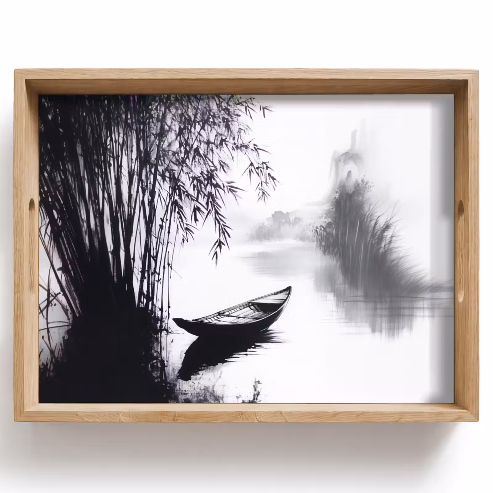 Dienblad - Boot - Rivier - Bamboe - Wit — 1