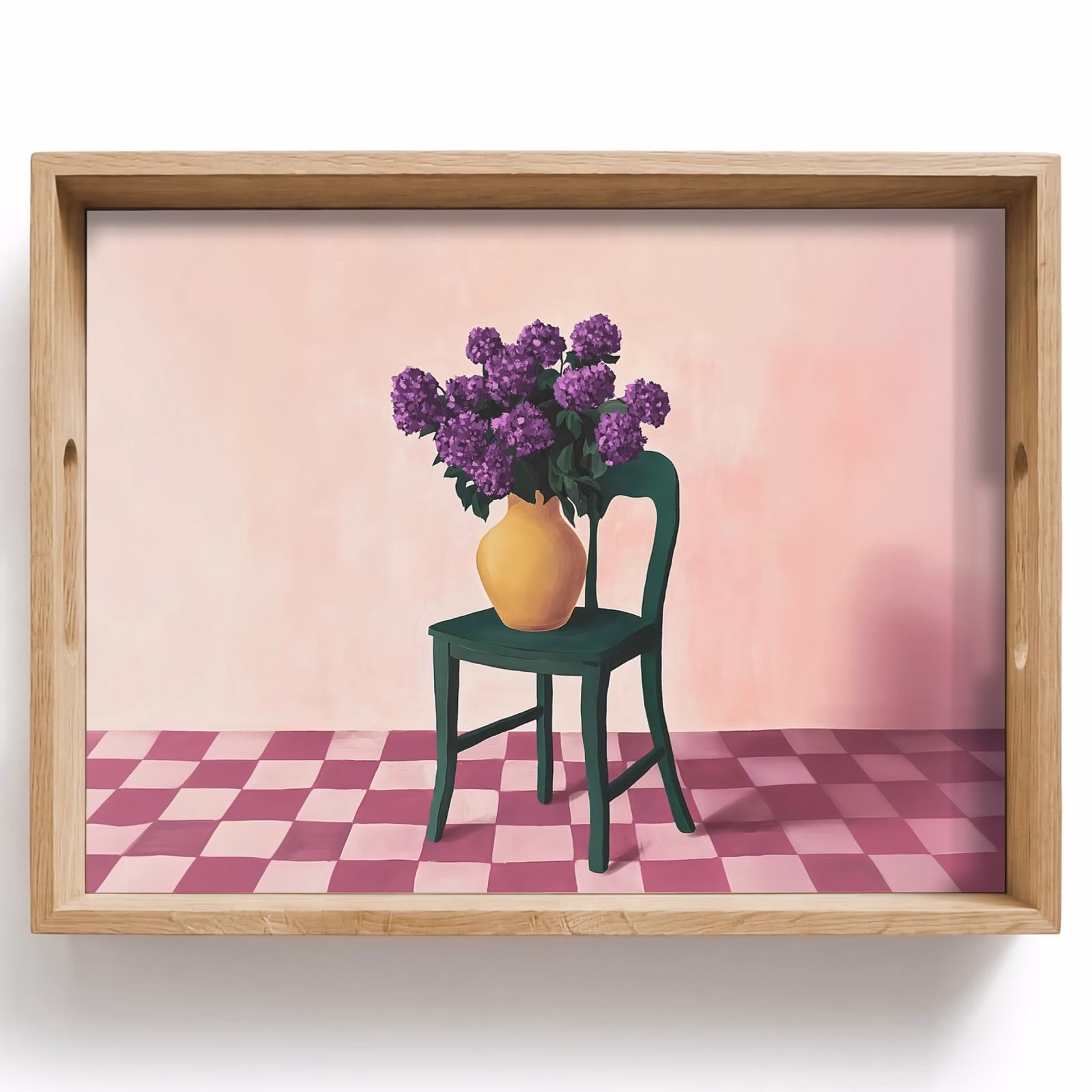 Dienblad - Stoel - Vaas - Bloemen - Geblokt — 1
