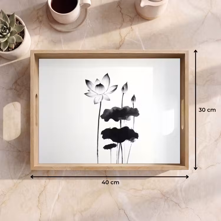 Dienblad - Bladeren - Zwart - Lotusbloem - Minimalitisch — 7