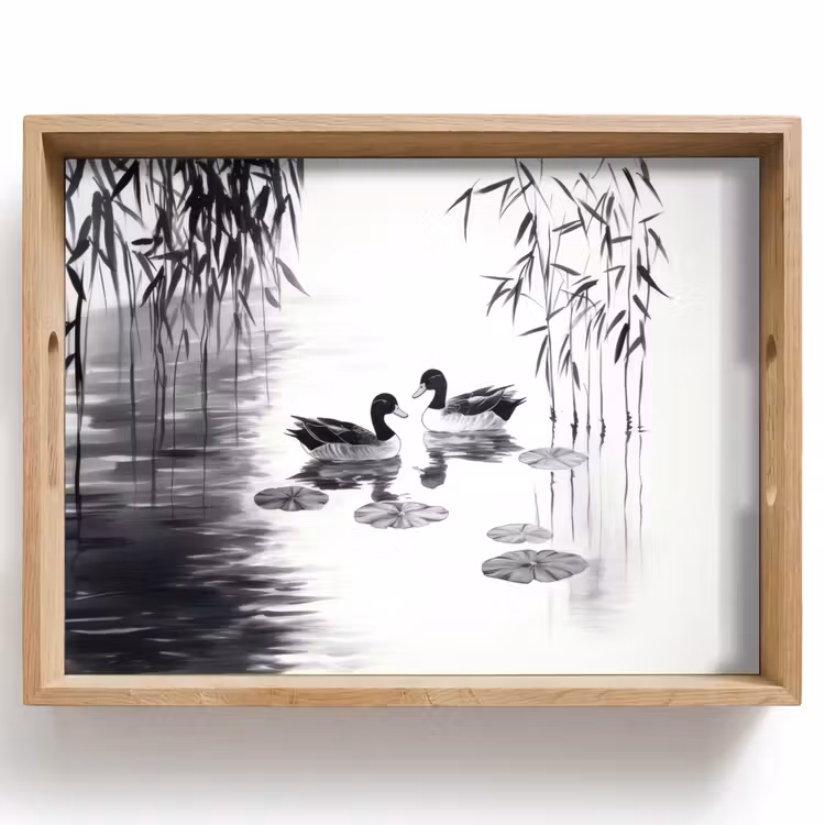 Dienblad - Eenden - Waterlelies - Riet - Zwart — 1
