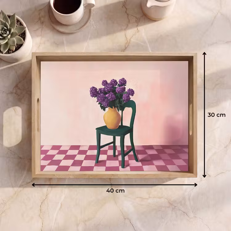 Dienblad - Stoel - Vaas - Bloemen - Geblokt — 7