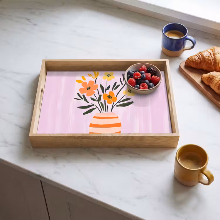 Dienblad - Vaas - Gestreept - Bloemen - Oranje — 3