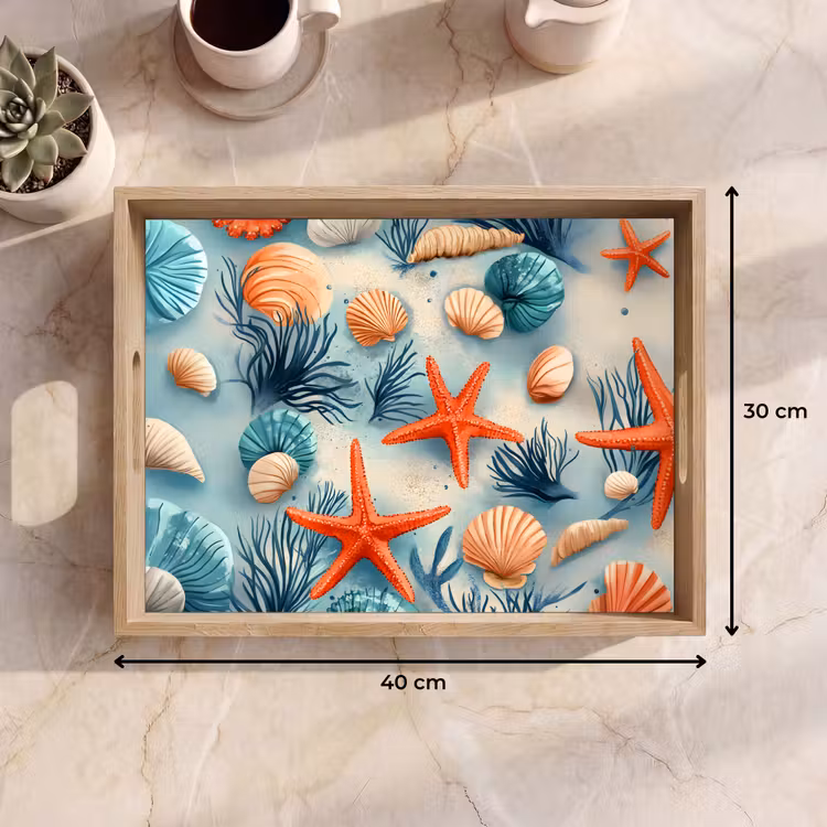 Dienblad - Zeesterren - Schelpen - Illustratie - Zand — 7