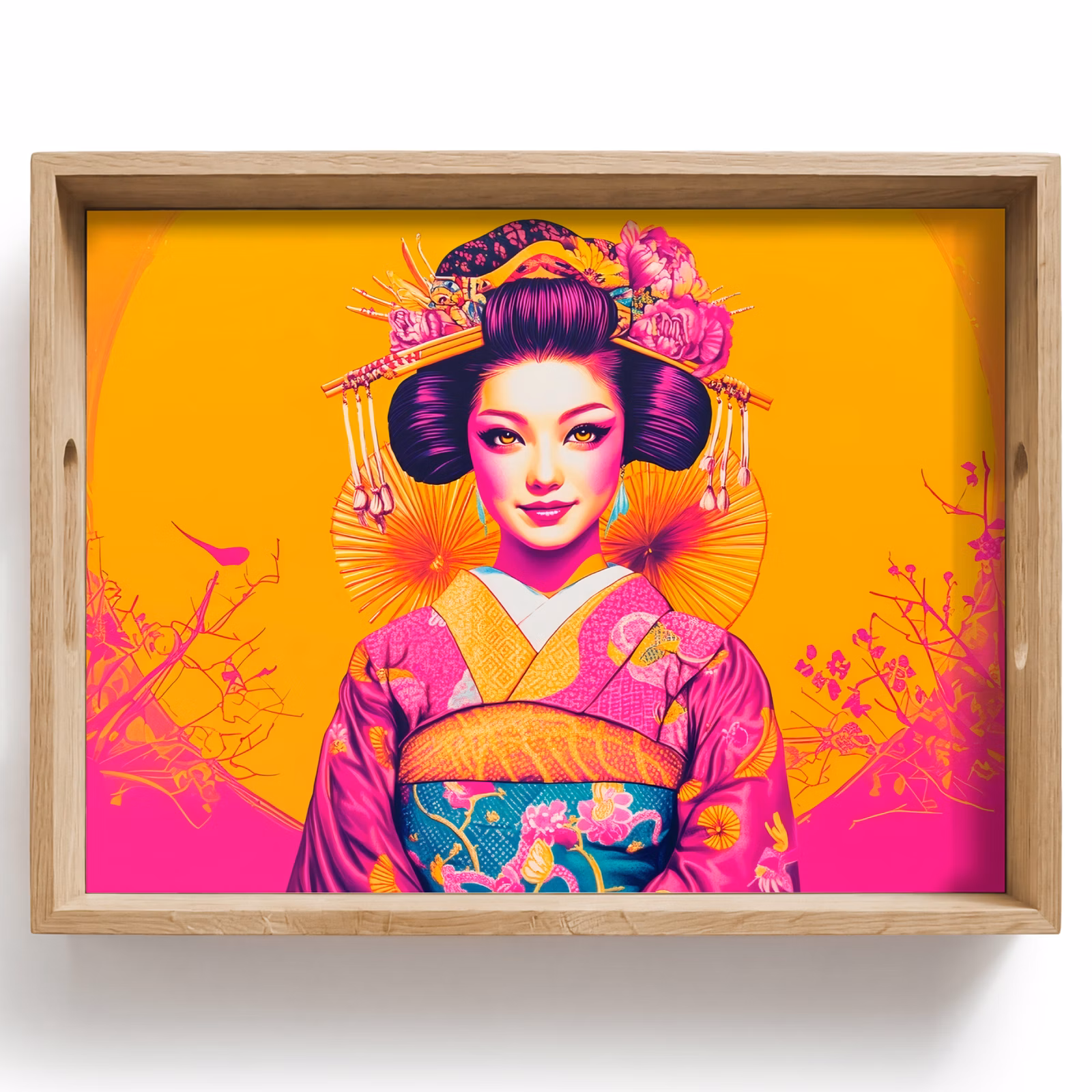 Dienblad - Bloemen - Vrouw - Kimono - Roze — 1