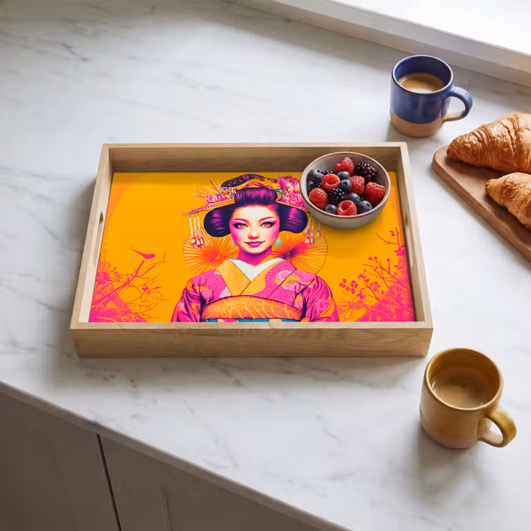 Dienblad - Bloemen - Vrouw - Kimono - Roze — 3