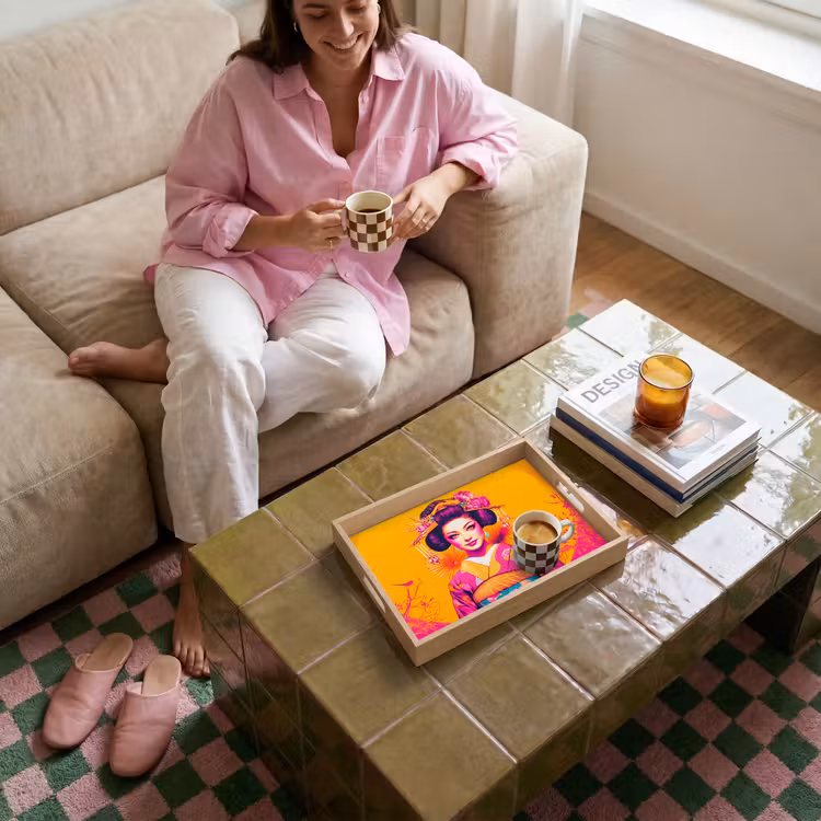 Dienblad - Bloemen - Vrouw - Kimono - Roze — 4