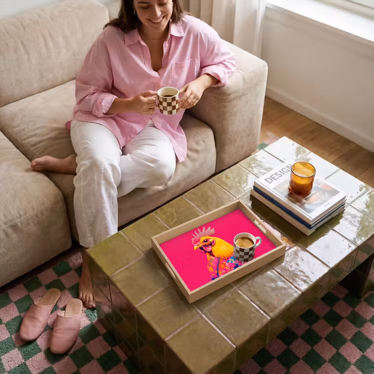 Dienblad - Haan - Kleurrijk - Kimono - Roze — 4