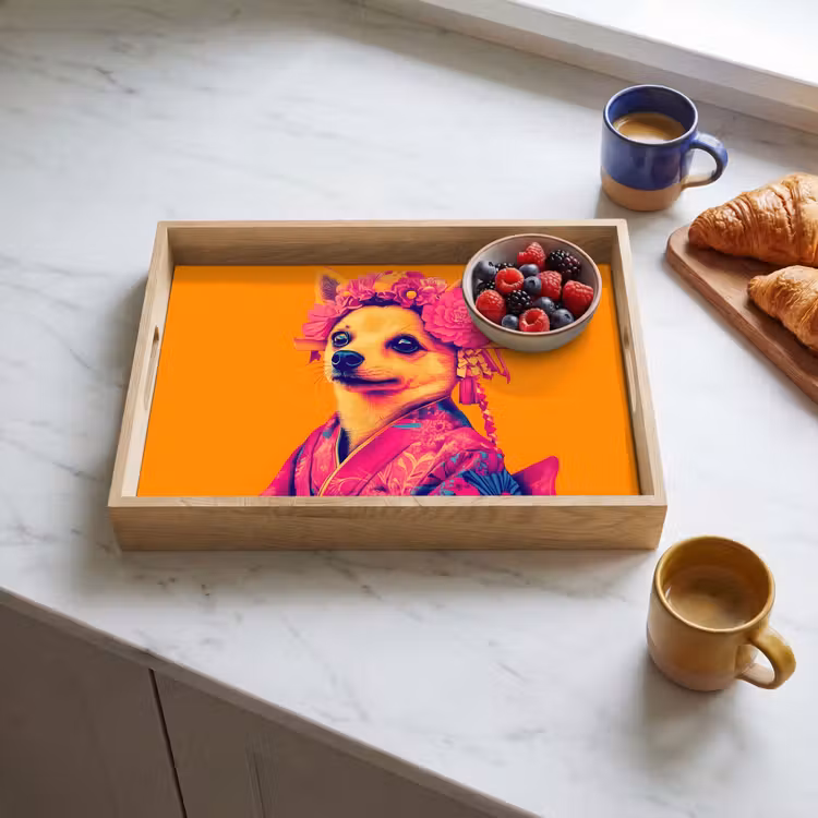 Dienblad - Kimono - Hondje - Bloemenkroon - Oranje — 3
