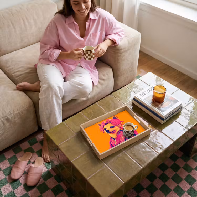 Dienblad - Kimono - Hondje - Bloemenkroon - Oranje — 4