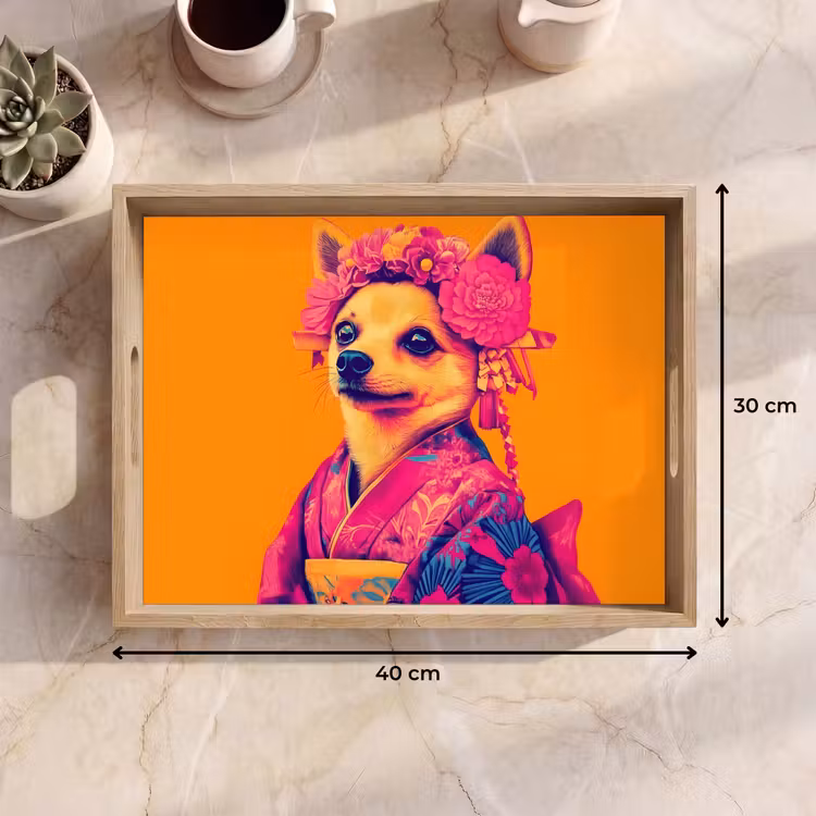 Dienblad - Kimono - Hondje - Bloemenkroon - Oranje — 7