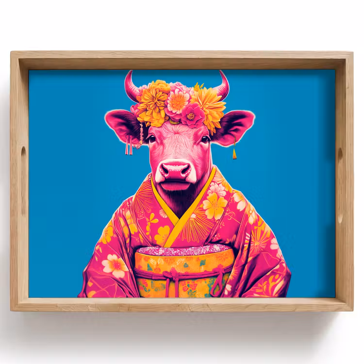 Dienblad - Koe - Bloemenkrans - Oorhangers - Kimono — 1
