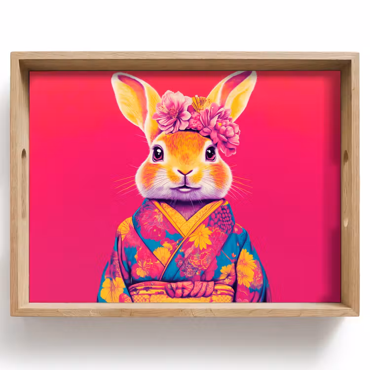Dienblad - Konijn - Bloemen - Kleurrijk - Kimono — 1