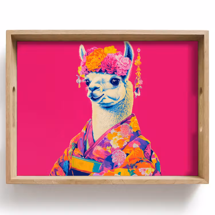 Dienblad - Lama - Kimono - Bloemenkrans - Felroze — 1