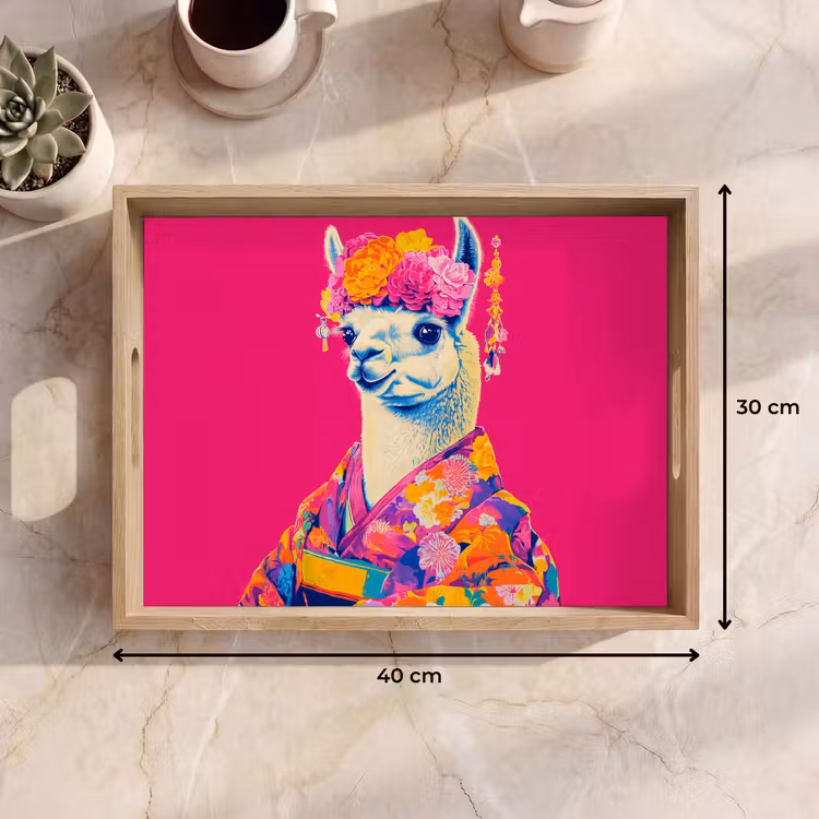 Dienblad - Lama - Kimono - Bloemenkrans - Felroze — 7