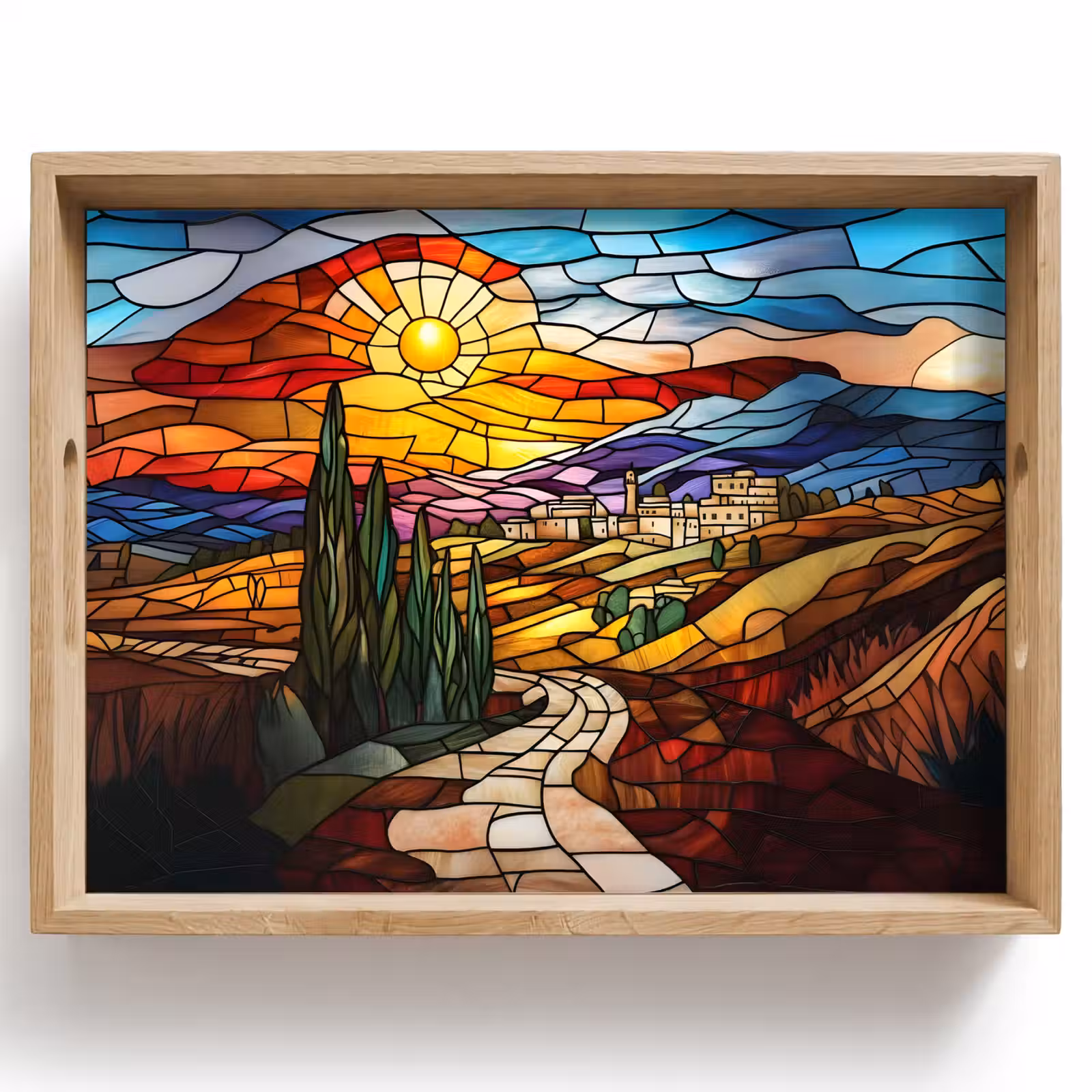 Dienblad - Mozaïek - Zon - Landschap - Dorp — 1