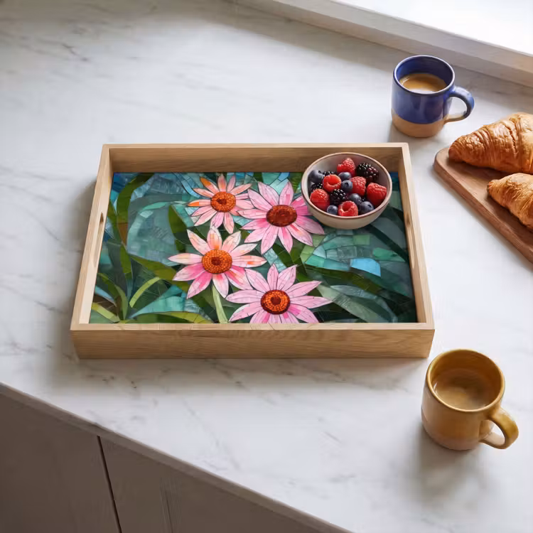 Dienblad - Bloemen - Roze - Glasmozaïek — 3