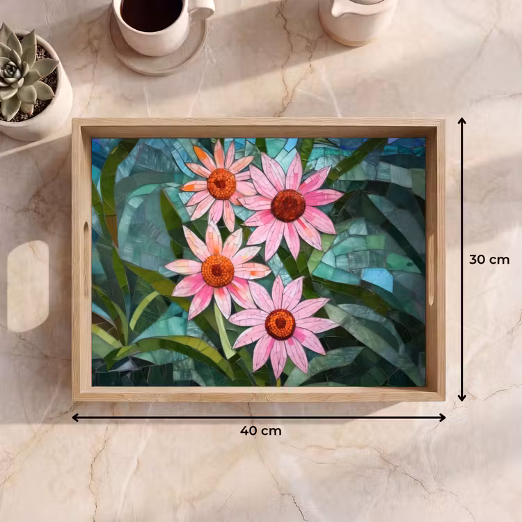 Dienblad - Bloemen - Roze - Glasmozaïek — 7