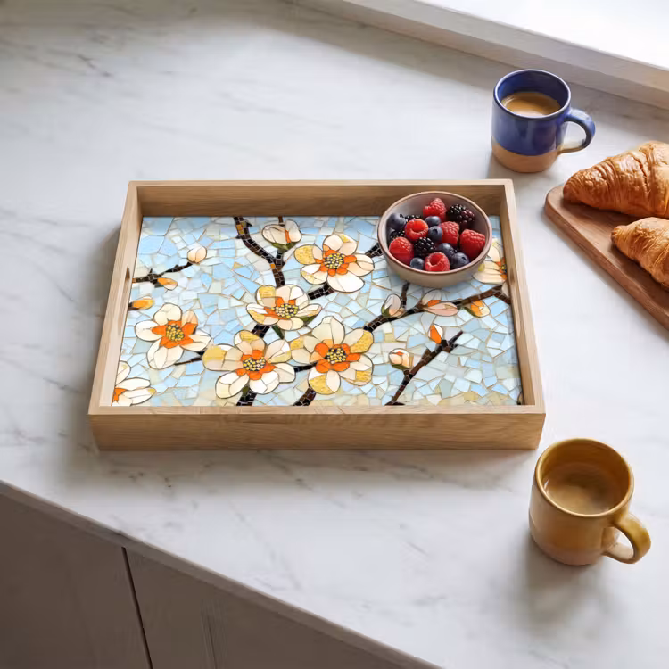 Dienblad - Bloesems - Wit - Mozaïek - Tak — 3