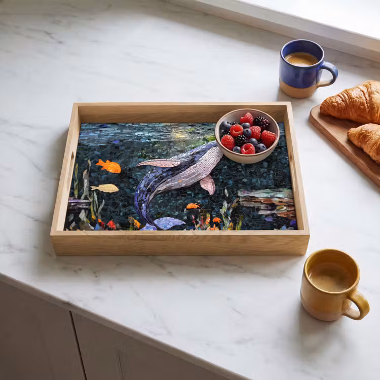 Dienblad - Mozaïek - Walvis - Koraal - Water — 3