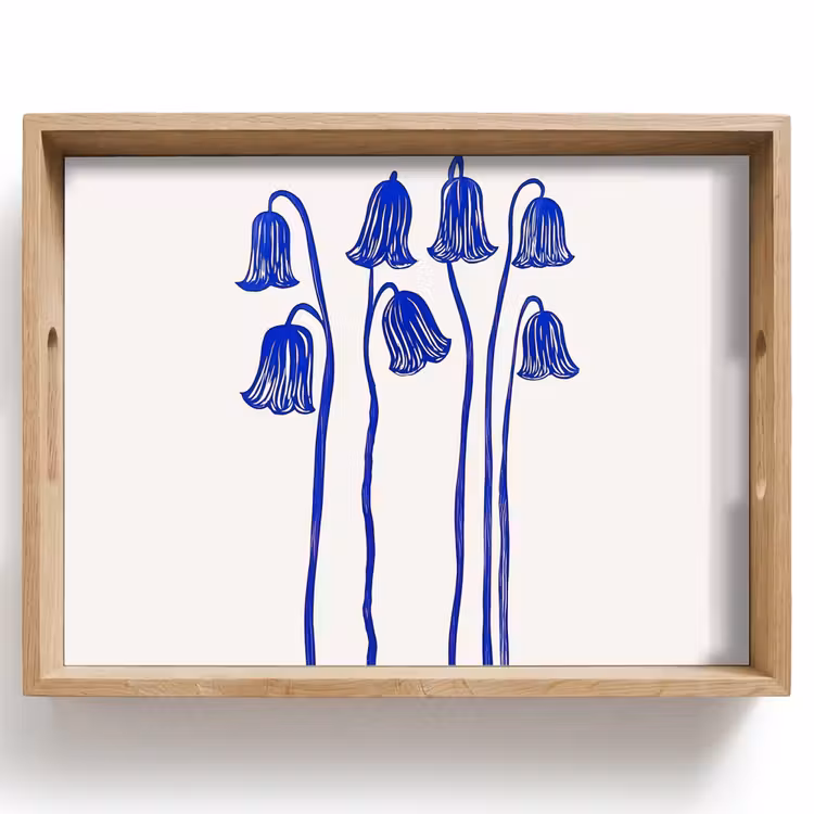 Dienblad - Bloemen - Blauw - Lijnen - Bloemblaadjes — 1