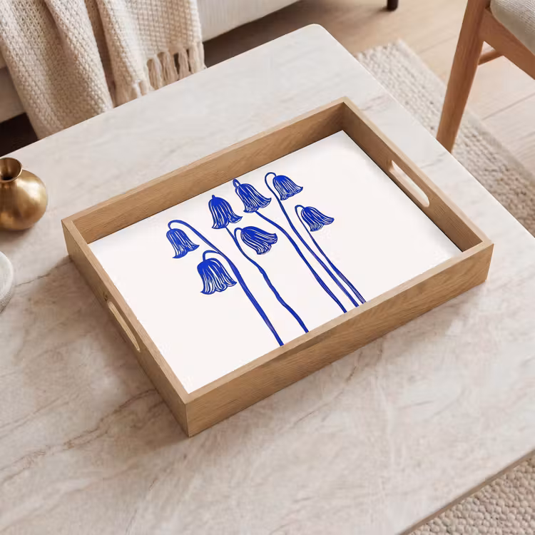 Dienblad - Bloemen - Blauw - Lijnen - Bloemblaadjes — 2