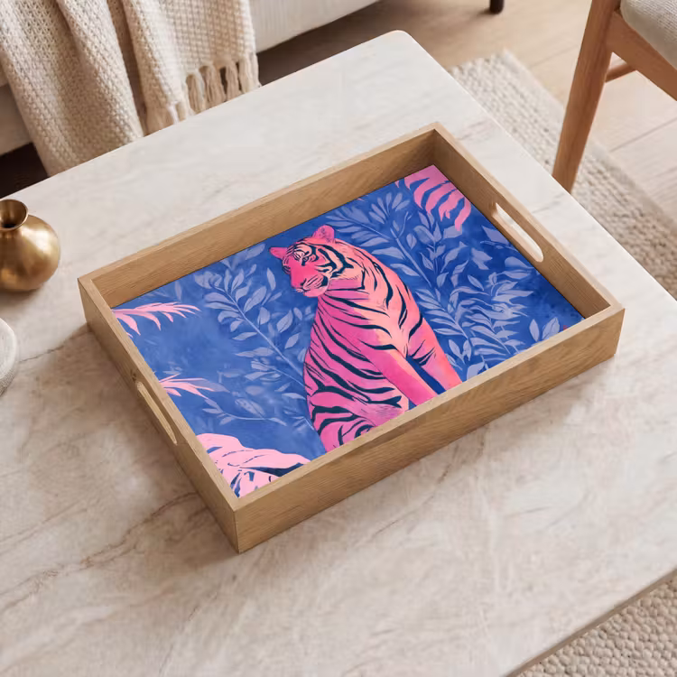 Dienblad - Tijger - Roze - Bladeren - Jungle — 2