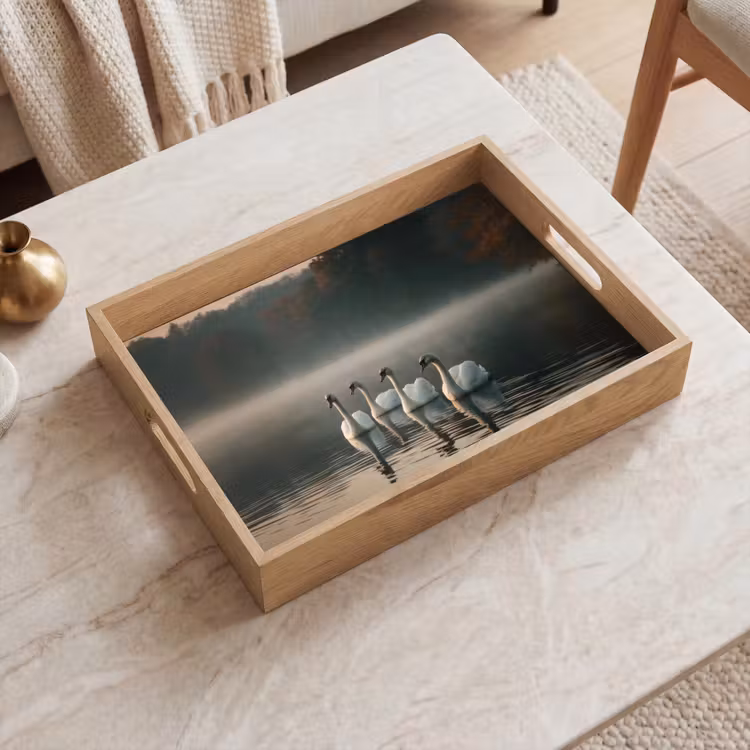Dienblad - Zwanen - Wit - Water - Mist — 2