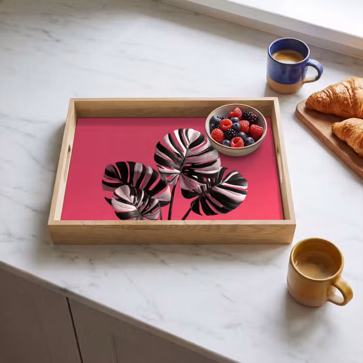 Dienblad - Bladeren - Rond - Roze — 3