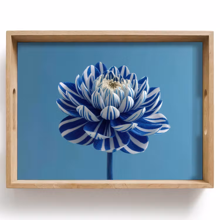 Dienblad - Bloem - Blauw - Bloemblaadjes - Streepjes — 1