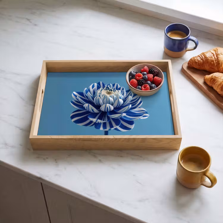 Dienblad - Bloem - Blauw - Bloemblaadjes - Streepjes — 3