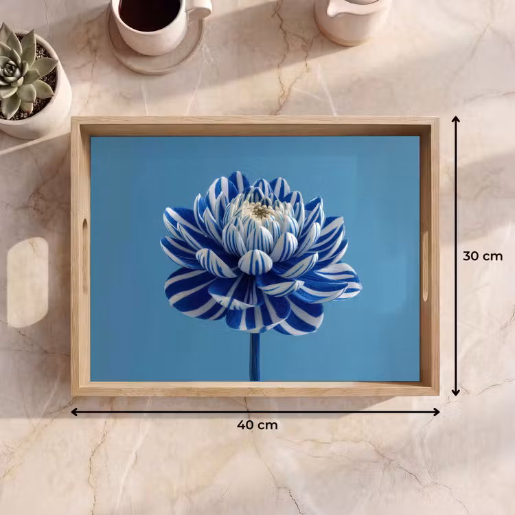 Dienblad - Bloem - Blauw - Bloemblaadjes - Streepjes — 7