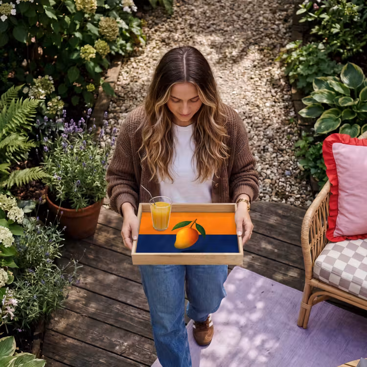 Dienblad - Mango - Vlakken - Bladeren - Oranje — 6