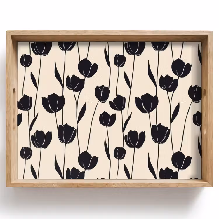 Dienblad - Tulpen - Patroon - Zwart — 1