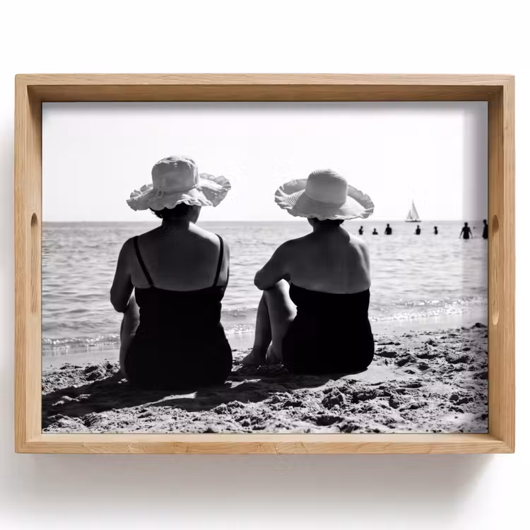 Dienblad - Vrouwen - Zonnehoed - Strand - Zwart - Wit — 1