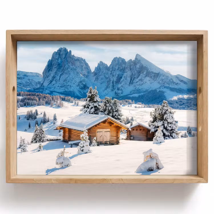 Dienblad - Winter - Huisje - Bergen - Uitzicht - Sneeuw — 1