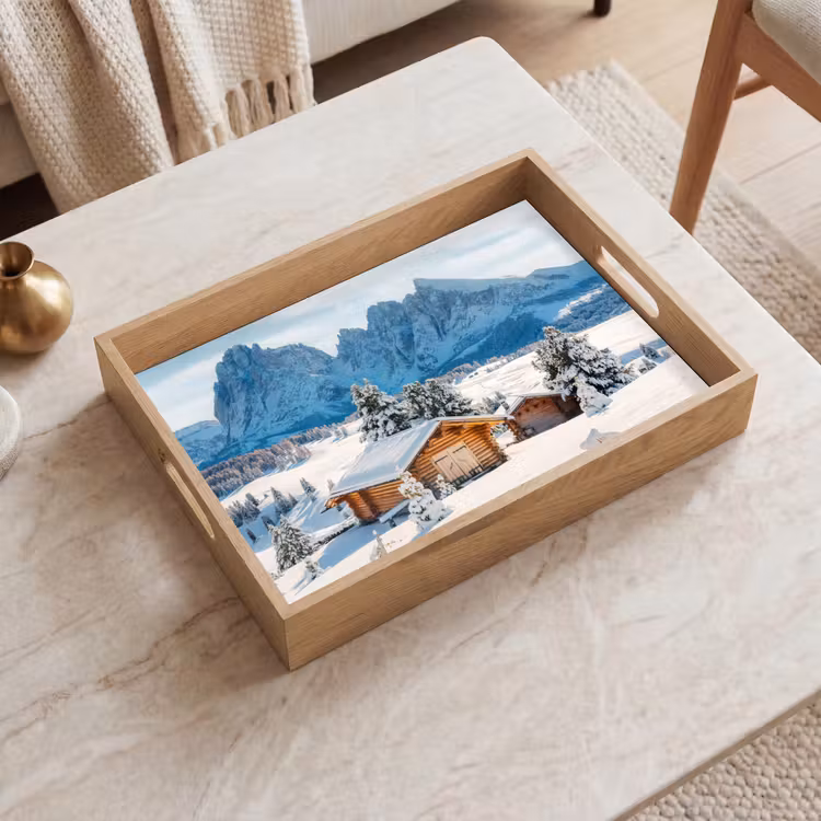 Dienblad - Winter - Huisje - Bergen - Uitzicht - Sneeuw — 2