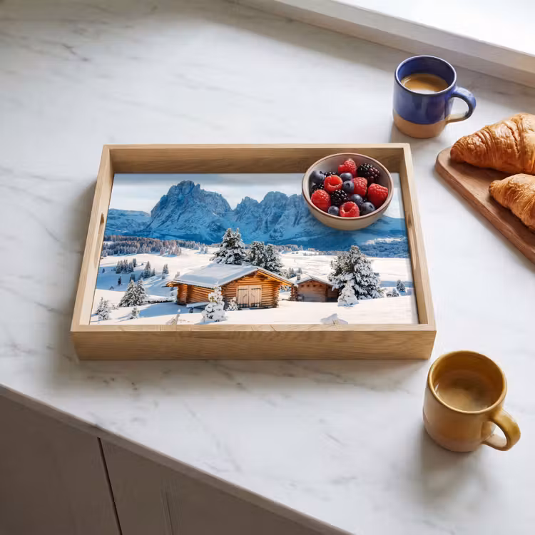 Dienblad - Winter - Huisje - Bergen - Uitzicht - Sneeuw — 3