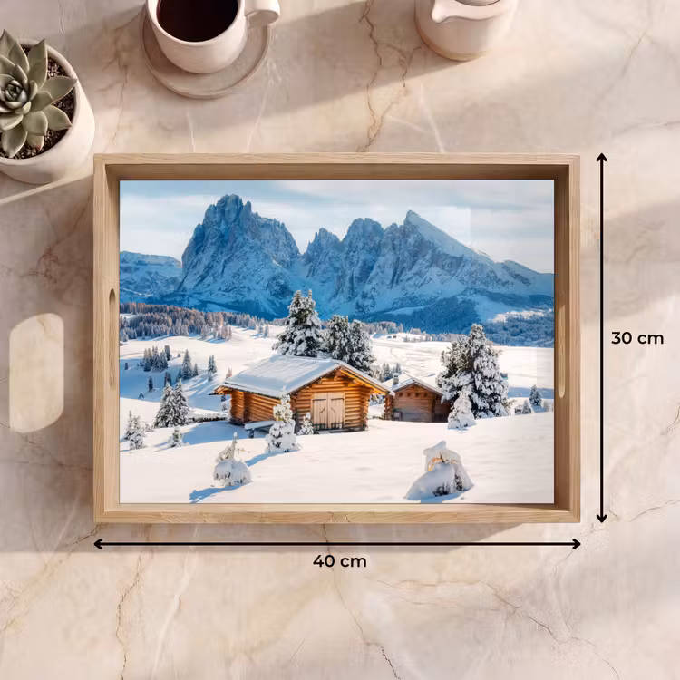 Dienblad - Winter - Huisje - Bergen - Uitzicht - Sneeuw — 7