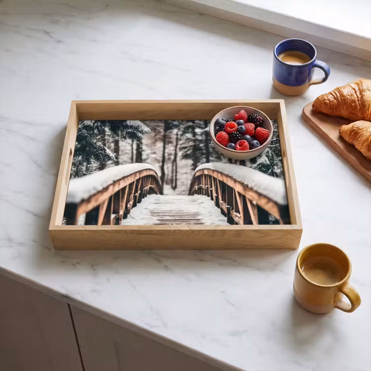 Dienblad - Brug - Winterlandschap - Bos - Natuur - Sneeuw — 3