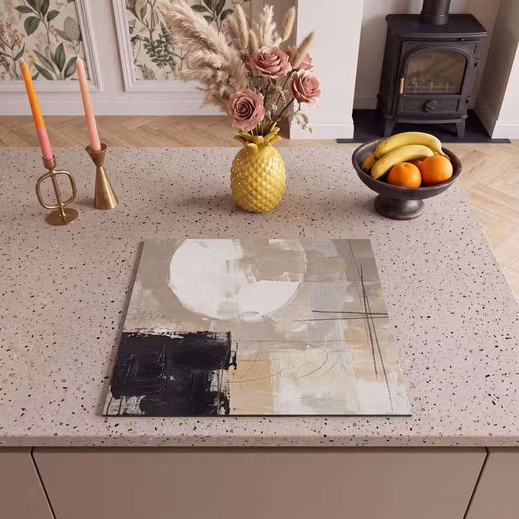 Inductie beschermer - Abstract - Cirkel - Modern - Beige - Zwart - Minimalistisch — 3