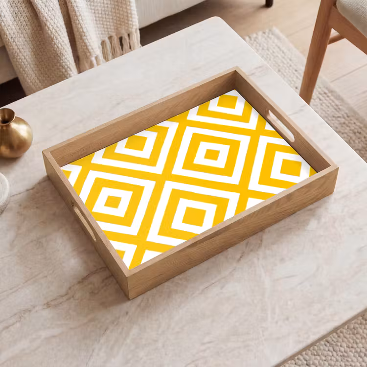 Dienblad - Geometrisch - Lijnen - Modern - Geel - Wit — 2