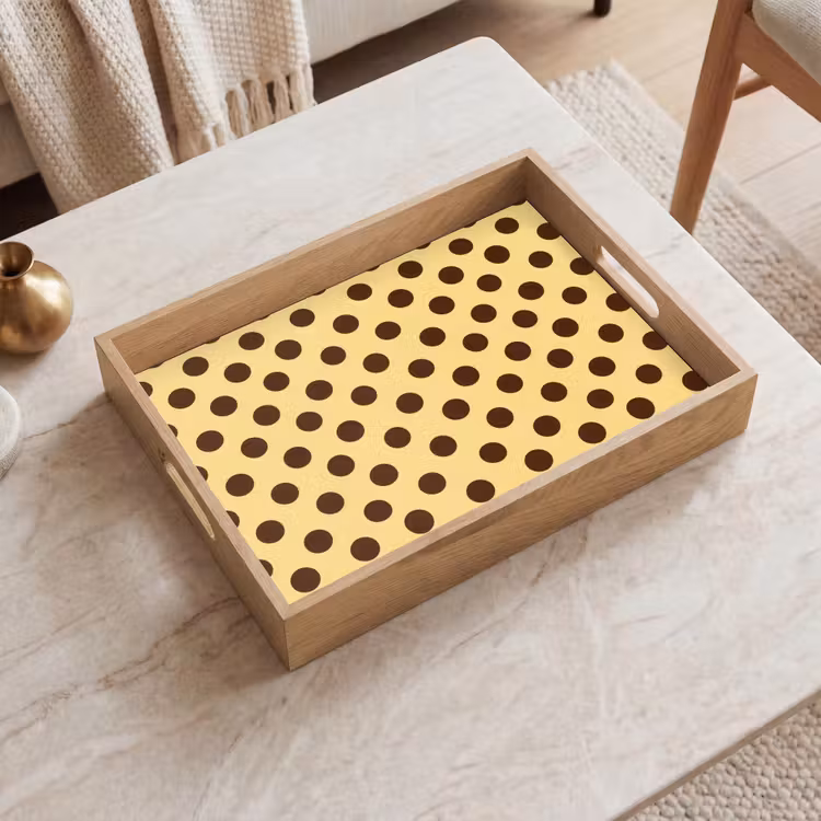 Dienblad - Polka Dot - Stippen - Retro - Geel - Bruin — 2