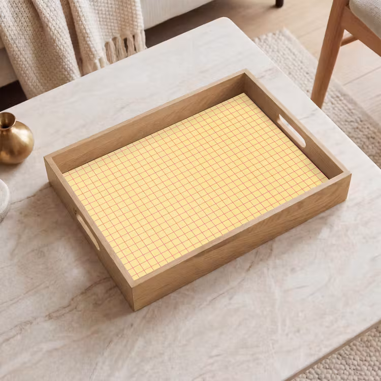 Dienblad - Ruitjes - Grid - Minimalistisch - Geel - Roze — 2