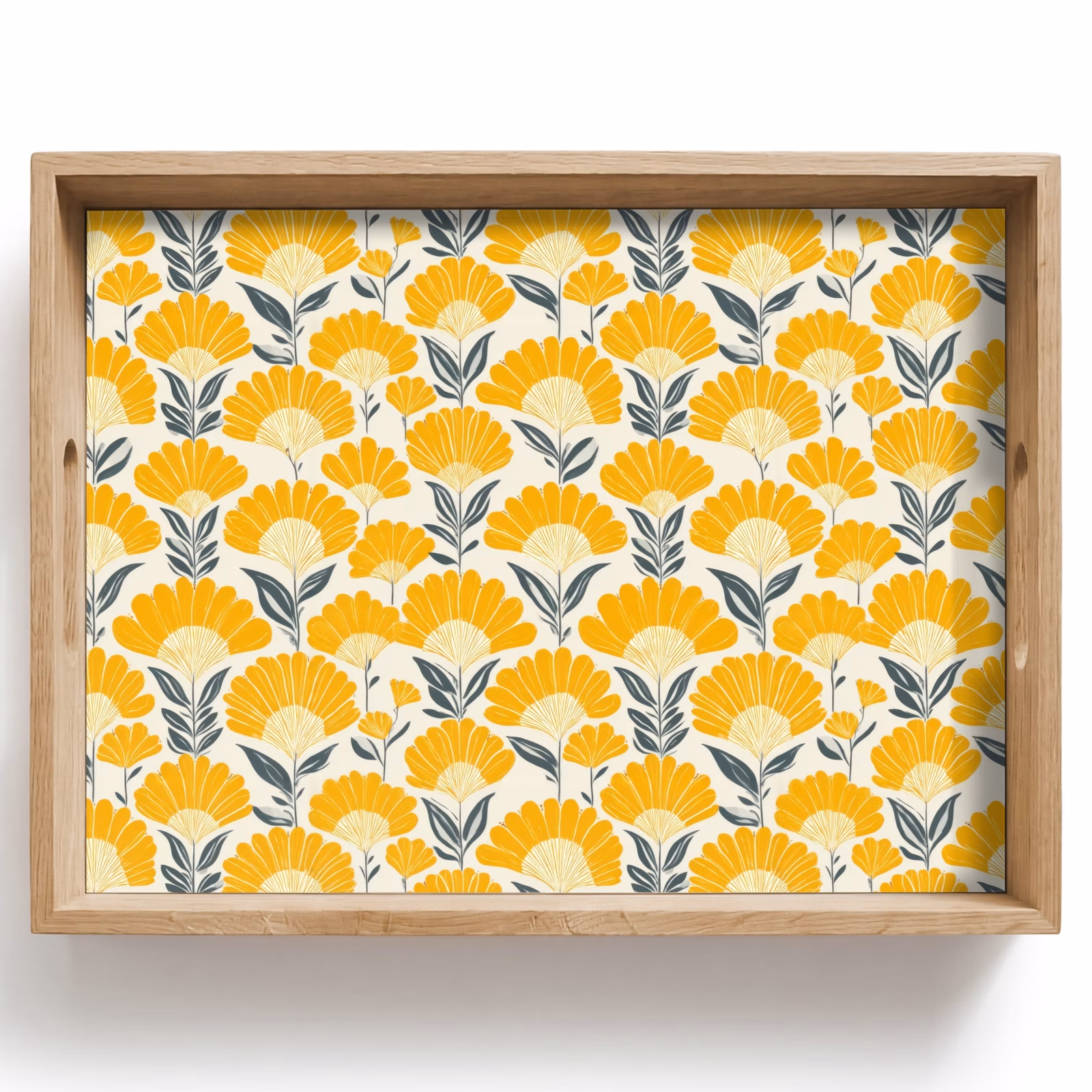 Dienblad - Bloemen - Retro - Botanisch - Okergeel - Grijs — 1