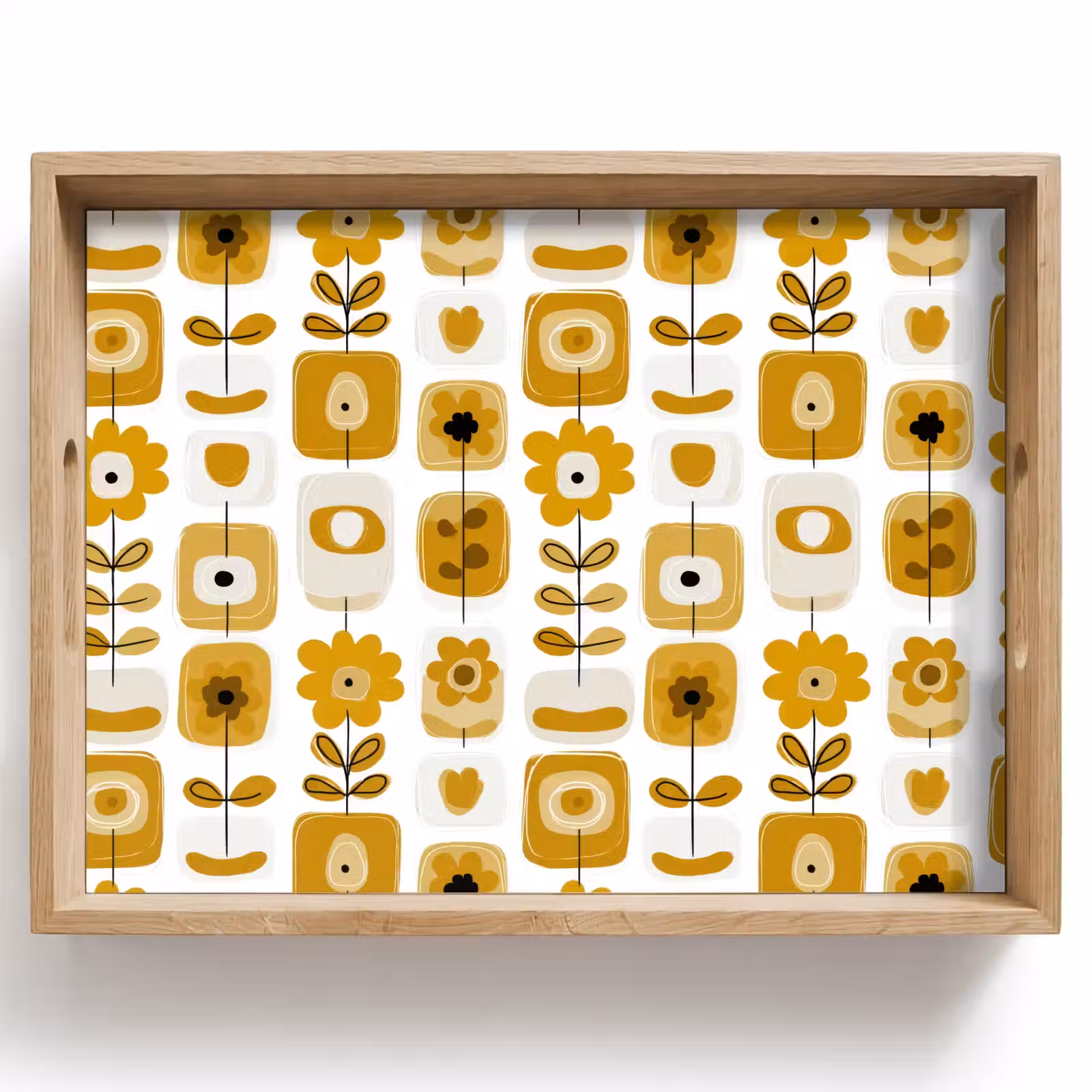 Dienblad - Retro - Abstract - Bloemen - Okergeel — 1